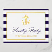 Nautical Anchor Wedding RSVP Real Folie Uitnodiging Briefkaart (Voorkant)