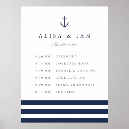 Nautical Anchor Wedding Schedule Poster (Voorkant)
