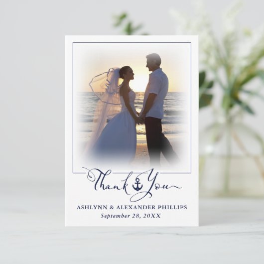 Nautical Anchor Wedding Script Bedankt 2 Foto (Staand voorkant)
