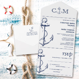Nautical Anchor Wedding Song Request White All In One Uitnodiging