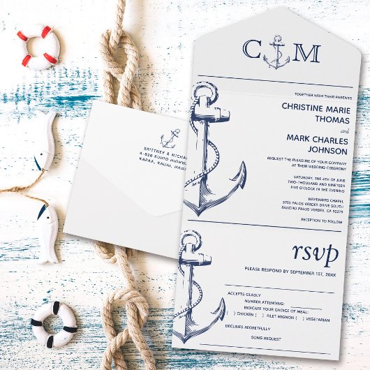 Nautical Anchor Wedding Song Request White Meal All In One Uitnodiging
