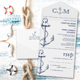 Nautical Anchor Wedding White All In One Uitnodiging