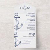 Nautical Anchor Wedding White All In One Uitnodiging (Binnen)
