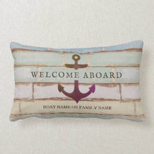 Nautical Anchor WELCOME ABOARD Rustic Boat Name Kussen