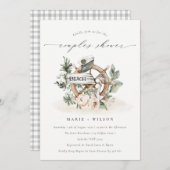 Nautical Anchor Wheel Floral Couples Shower Invite Bedankkaart (Voorkant / Achterkant)