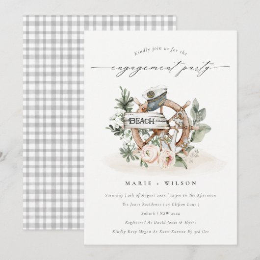 Nautical Anchor Wheel Florence Verloving Uitnodige Bedankkaart (Voorkant / Achterkant)