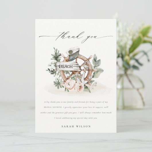 Nautical Anchor Wheel Leafy Florence Vrijgezellenf Bedankkaart (Staand voorkant)