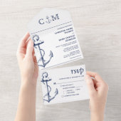 Nautical Anchor White Wedding All In One Uitnodiging (Afscheurbaar)