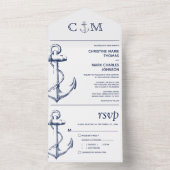 Nautical Anchor White Wedding All In One Uitnodiging (Binnen)