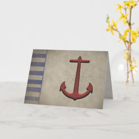 Nautical Anchor with Blue Stripes Note Kaart (Gele Bloem)