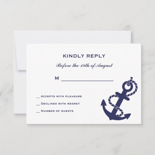 Nautical Anchor with Rope Wedding Invitation RSVP Kaartje (Voorkant)