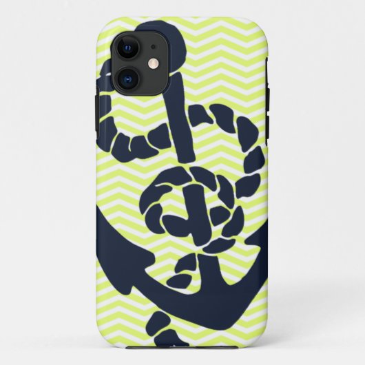 Nautical Anchor Yellow Chevron iphone 5 hoesje (Achterkant)