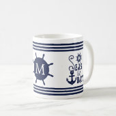 Nautical Anchor ZEEEN THE DAY Navy Monogramed Koffiemok (Voorkant rechts)