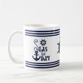 Nautical Anchor ZEEEN THE DAY Navy Monogramed Koffiemok (Links)
