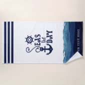 Nautical Anchor ZEEEN the DAY Navy Personated Strandlaken (Voorkant)