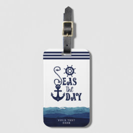 Nautical Anchor ZEEEN the DAY Waterverf Waves Navy Bagagelabel