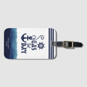 Nautical Anchor ZEEEN the DAY Waterverf Waves Navy Bagagelabel (Voorkant (horizontaal))