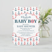Nautical Anchors Away Boys Baby shower Kaart (Staand voorkant)