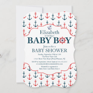 Nautical Anchors Away Boys Baby shower Kaart