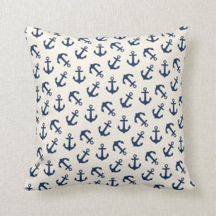 Nautical Anchors Aweigh Pattern Navy Kussen