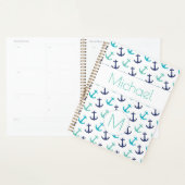 Nautical Anchors Blue Trendy Monogram Planner (Display)