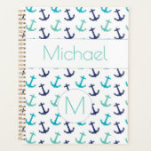 Nautical Anchors Blue Trendy Monogram Planner (Voorkant)