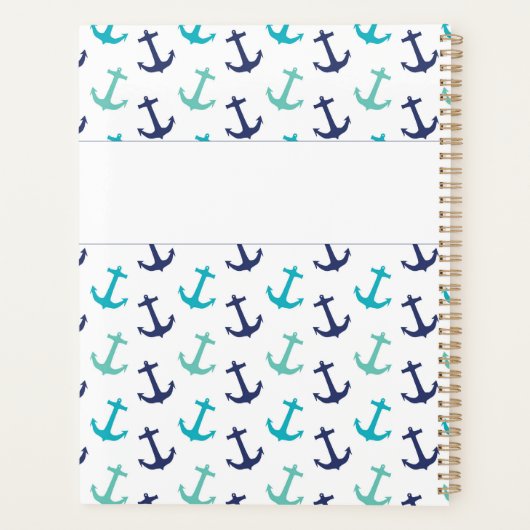 Nautical Anchors Blue Trendy Monogram Planner (Achterkant)