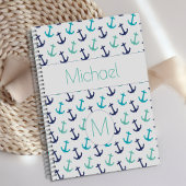 Nautical Anchors Blue Trendy Monogram Planner