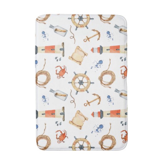 Nautical Anchors Crabs Ocean Waterverf Kinder Badmat (Voorkant Verticaal)