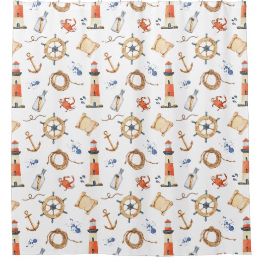 Nautical Anchors Crabs Ocean Waterverf Kinder Douchegordijn (Voorkant)