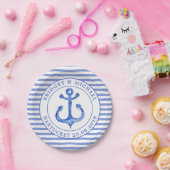 Nautical Anchors Monogram Navy Striped Paper Bord (Feest)