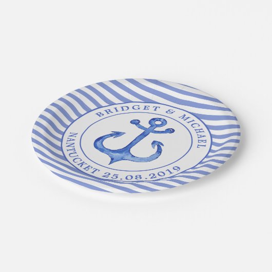 Nautical Anchors Monogram Navy Striped Paper Bord (Gekanteld)