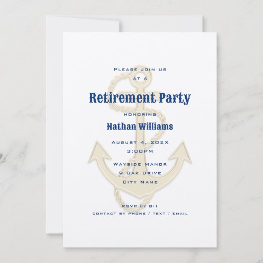 Nautical Anchors Navy Blue Custom Uitnodiging (Voorkant)