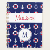 Nautical Anchors Navy Red Trendy Monogram Planner (Voorkant)