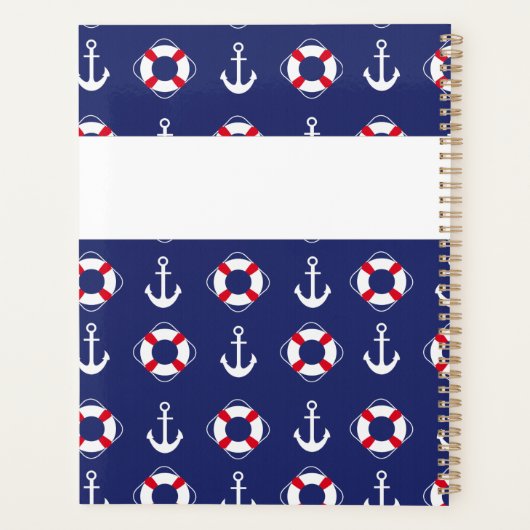 Nautical Anchors Navy Red Trendy Monogram Planner (Achterkant)