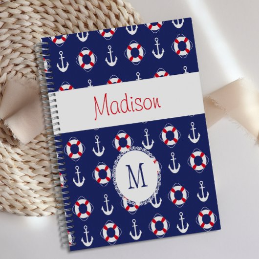 Nautical Anchors Navy Red Trendy Monogram Planner