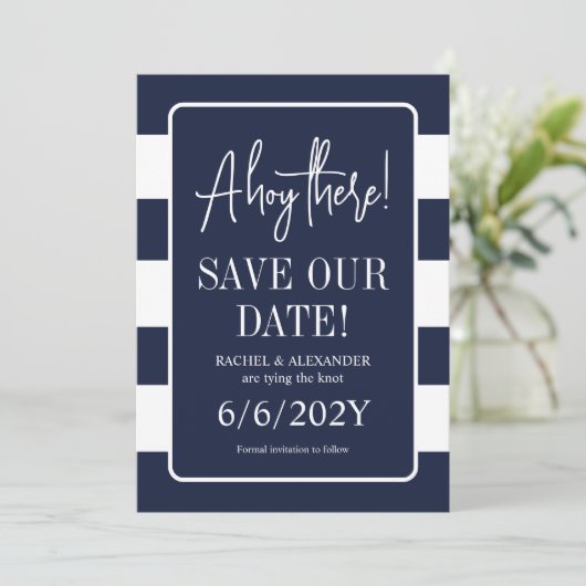 Nautical and White Tying the Knot Nautical Save The Date (Staand voorkant)