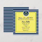 Nautical anker babyshower geel blauwe uitnodiging (Voorkant / Achterkant)