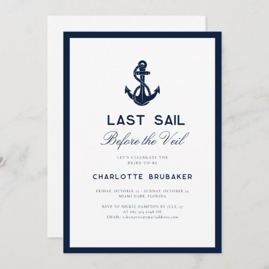 Nautical Anker Bachelorette Weekend Route Kaart (Voorkant / Achterkant)