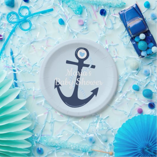 Nautical Anker Blue Boy Baby shower Bord (Feest)