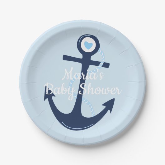 Nautical Anker Blue Boy Baby shower Bord (Voorkant)