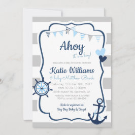 Nautical Anker Blue Boy Baby shower Invitation Kaart