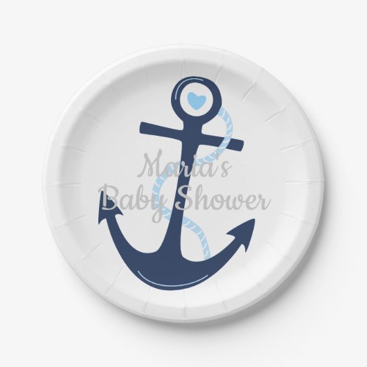 Nautical Anker Blue Grey Boy Baby shower Bord (Voorkant)