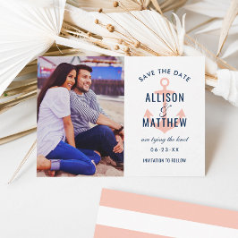 Nautical Anker Coral Roze Foto Bruiloft Save The Date