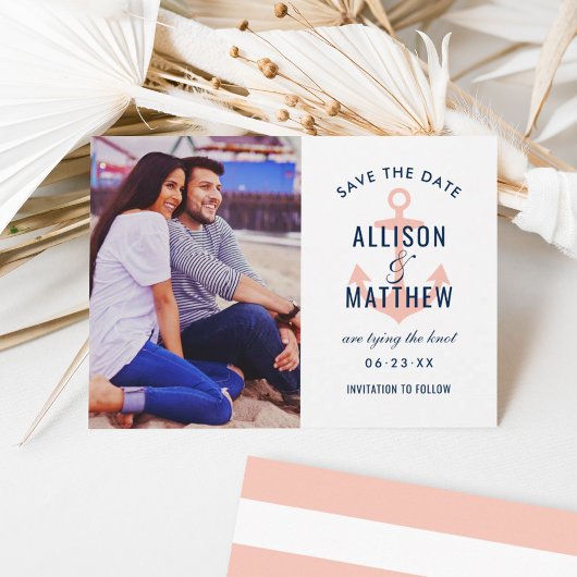 Nautical Anker Coral Roze Foto Bruiloft Save The Date