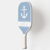 Nautical Anker Custom Naam Blauw Pickleball Paddle (Links)