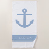 Nautical Anker Custom Naam Blauw Strandlaken (Voorkant)