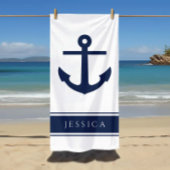 Nautical Anker Custom Name Powder Blauw Strandlaken