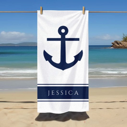 Nautical Anker Custom Name Powder Blauw Strandlaken