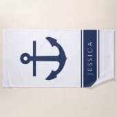 Nautical Anker Custom Name Powder Blauw Strandlaken (Voorkant)
